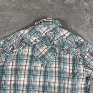Monarchy Shirt Mens Medium Plaid Embroidered Distressed Button Up‎ Western Y2K